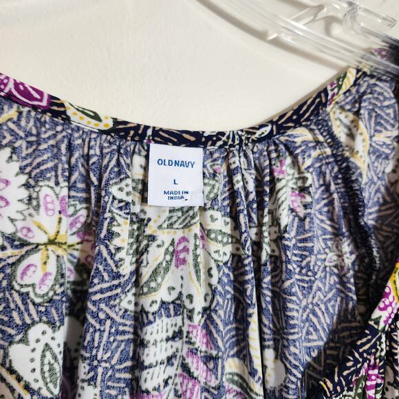 Old Navy NWT floral print vneck tassel tie front peasant blouse woman's size L - Picture 2 of 12